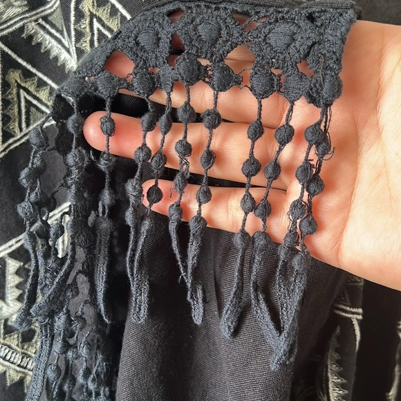 World Market Black Aztec Embroidered Fringe Open Front Cardigan Free … - Picture 6 of 8